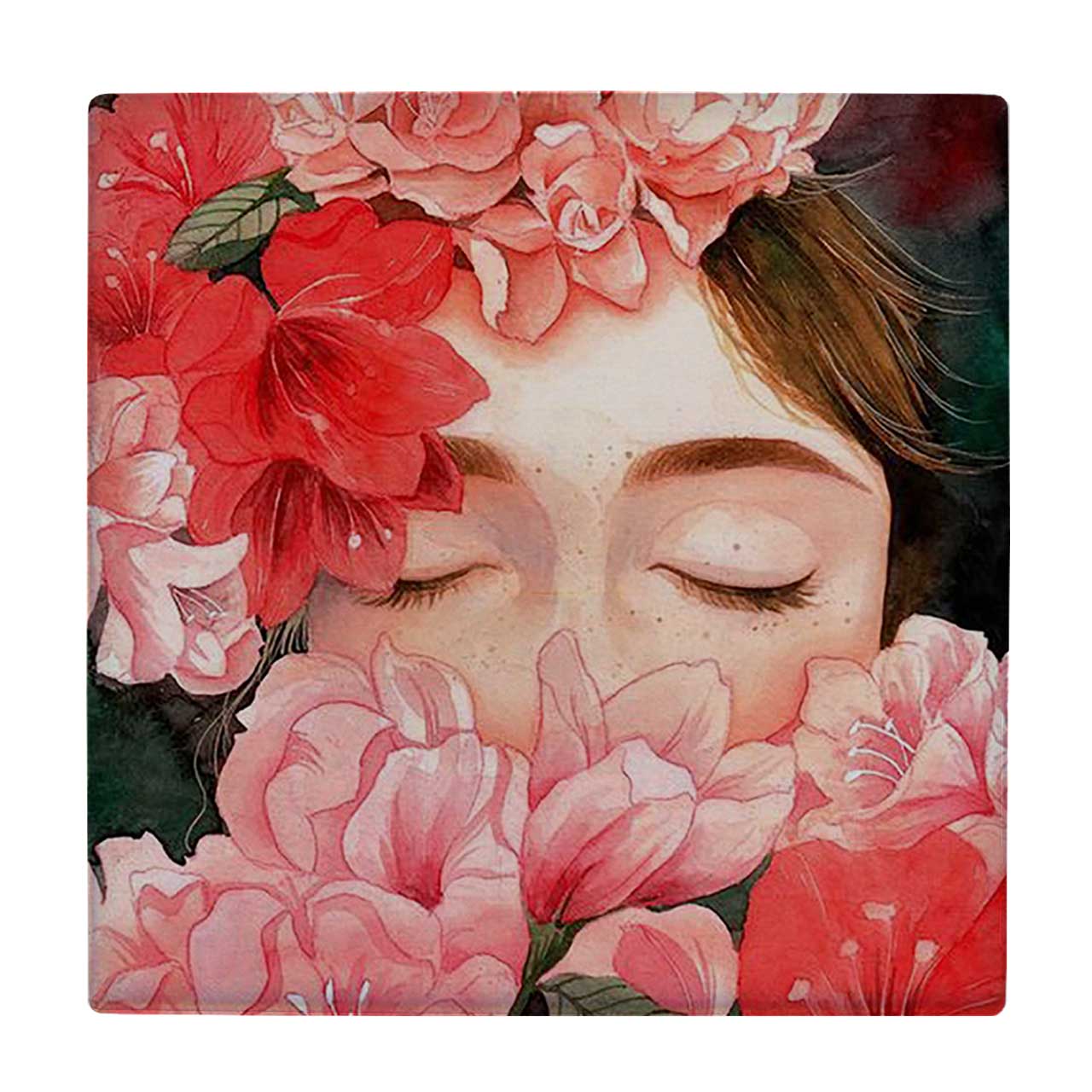 کاشی کارنیلا طرح نقاشی پرتره دختر و گل ها کد wkk883