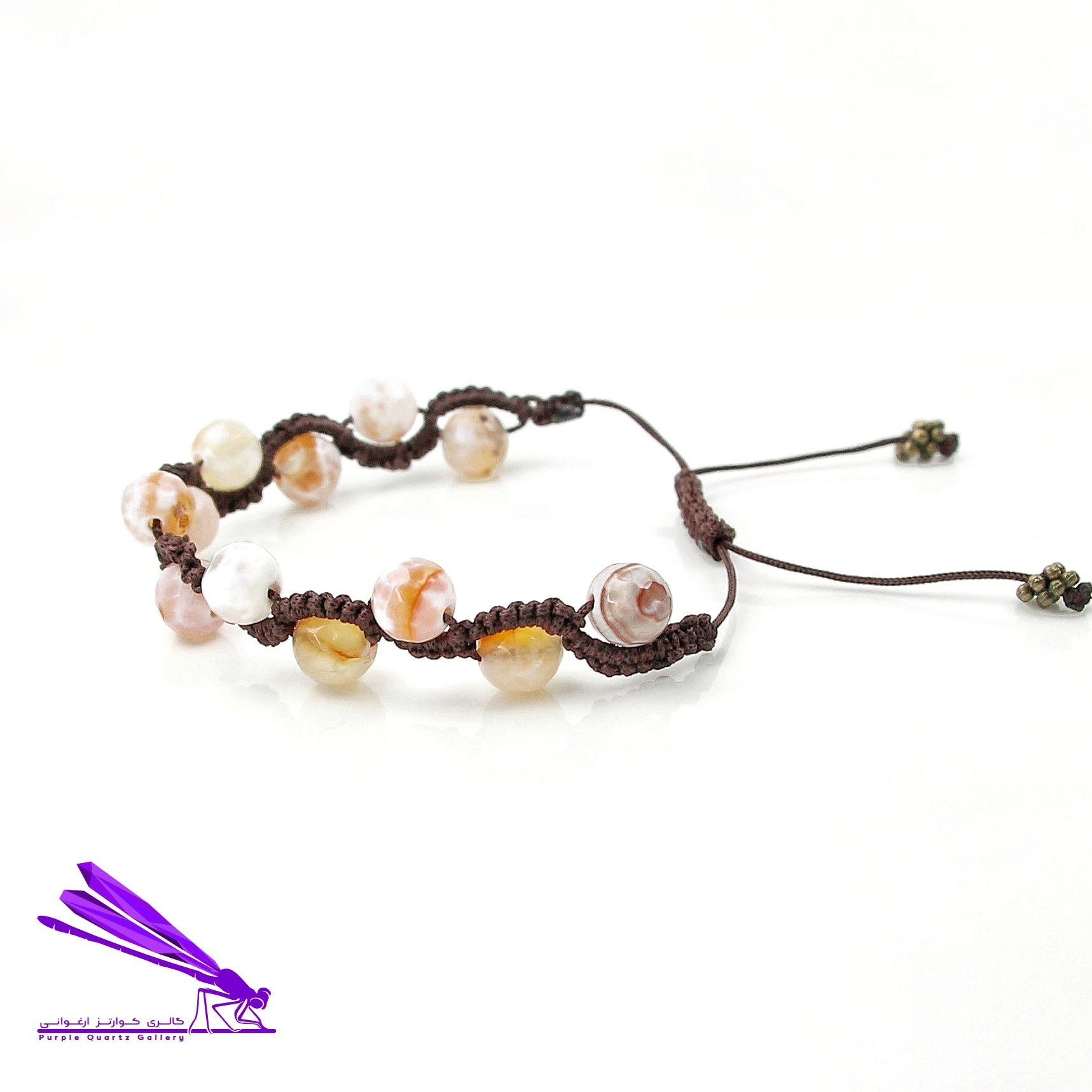 دستبند دخترانه شیک اسپرت و فانتزی سنگ عقیق طبیعی دم روباهی زنانه و دخترانه