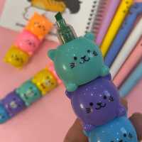 هایلایتر پنج رنگ فانتزی گربه و خرس نازو کیوت برای علامت زدن جزوه و مطالب مهم