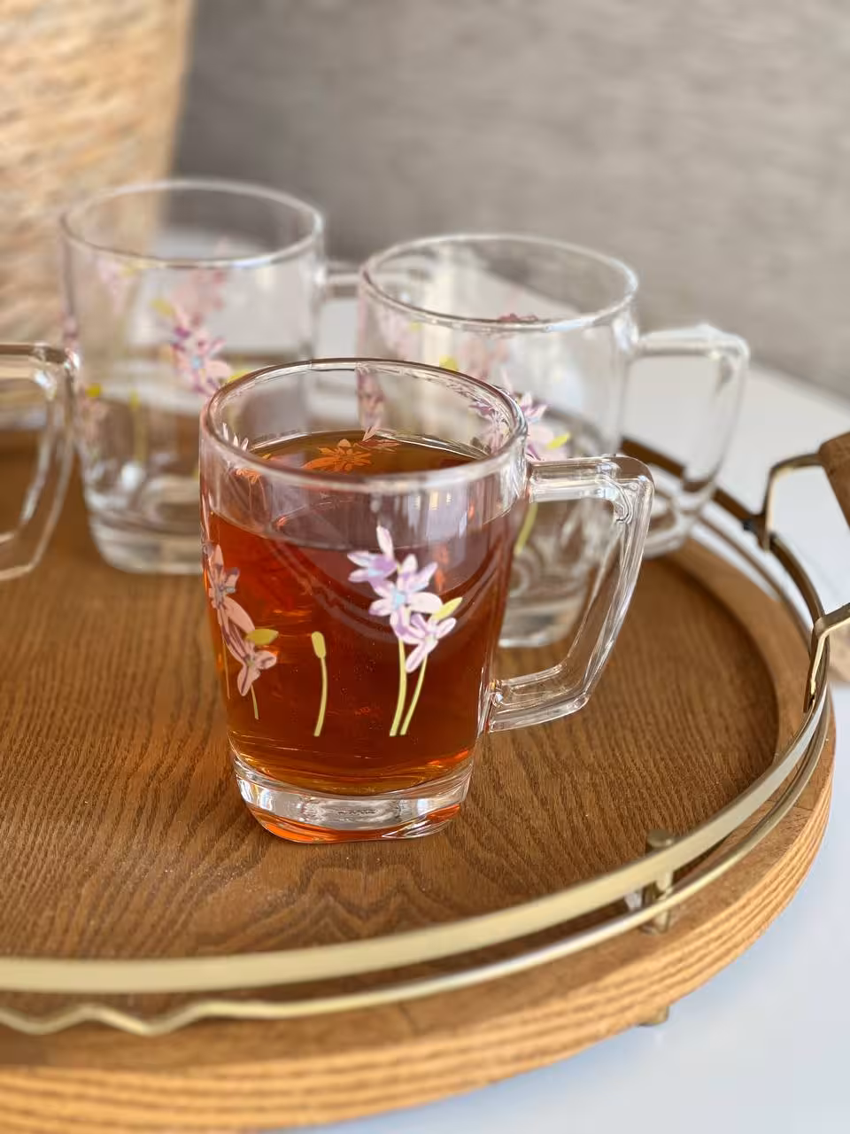 لیوان دسته دار اوشن 320 میل- طرح گل گندمی بنفش کد 20