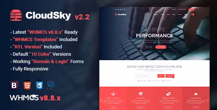 دانلود قالب WHMCS و اچ تی ام ال CloudSky