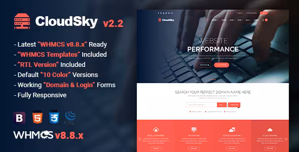 دانلود قالب WHMCS و اچ تی ام ال CloudSky