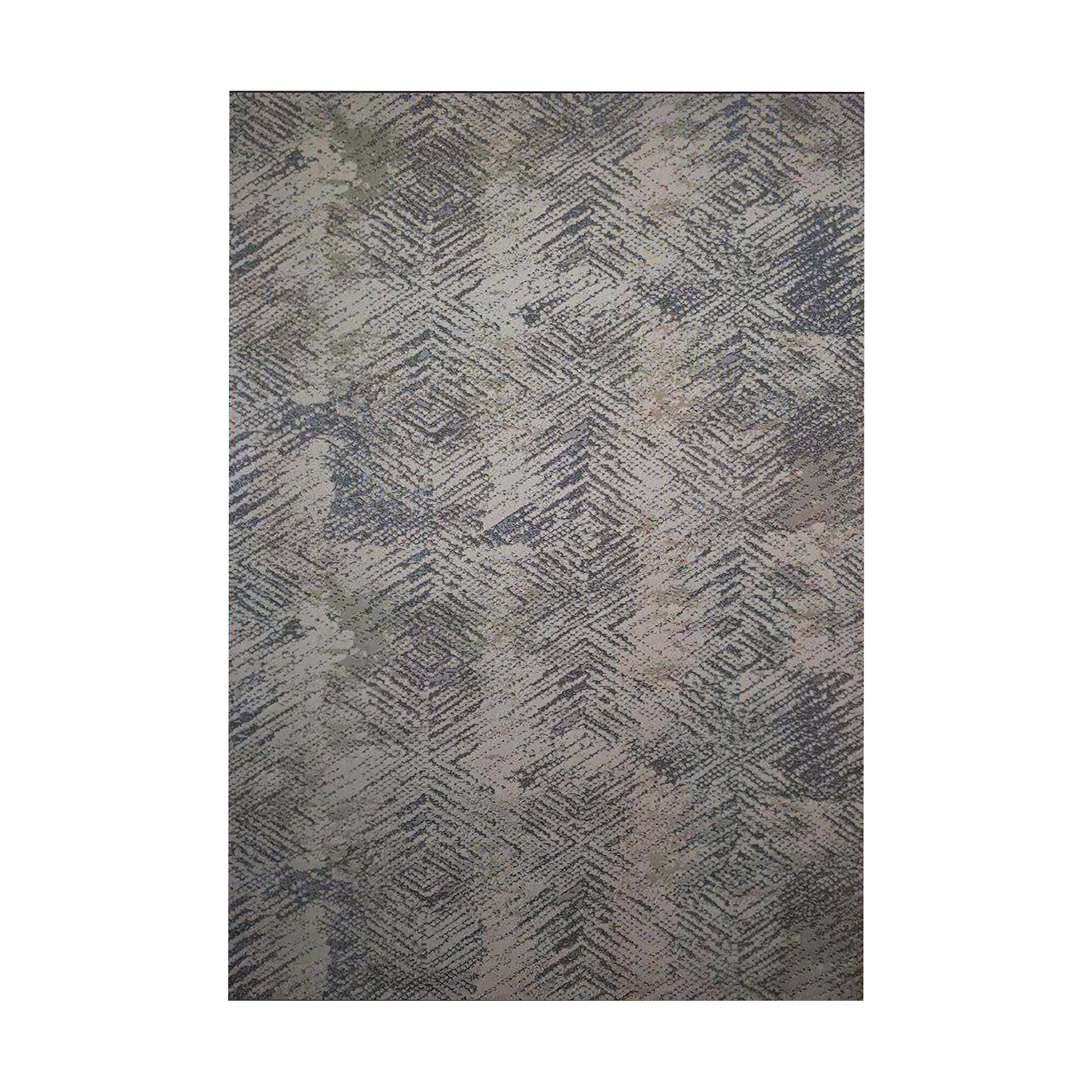 فرش ماشینی زانیس مدل مدرن طرح وینتیج چهارخونه کناره زمینه طوسی