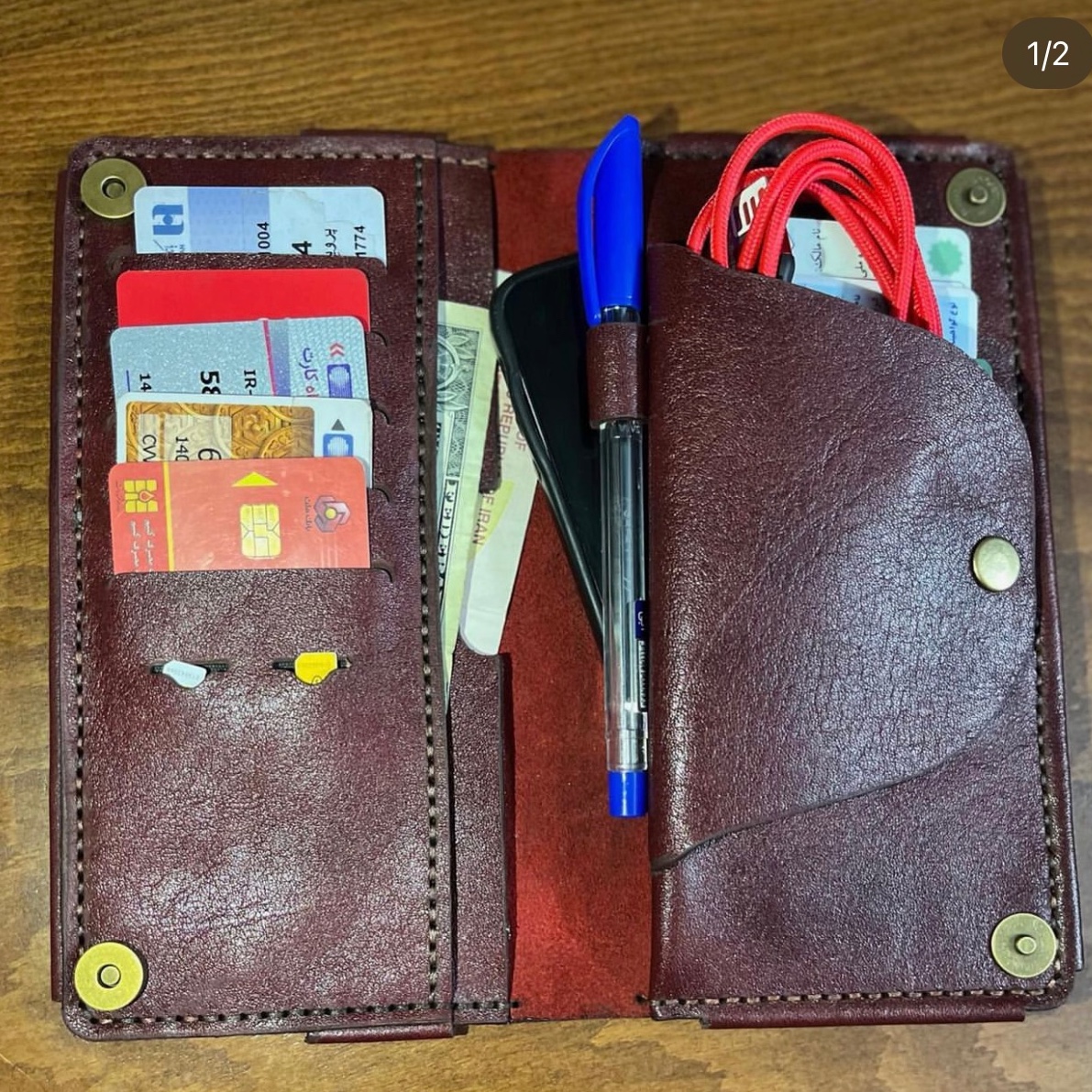 کیف پول کیهان چرم طبیعی و دست دوز  جا دار