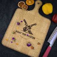 تخته گوشت راکتی دسته دار   و طرح دار   از جنس پلای وود با روکش رابر