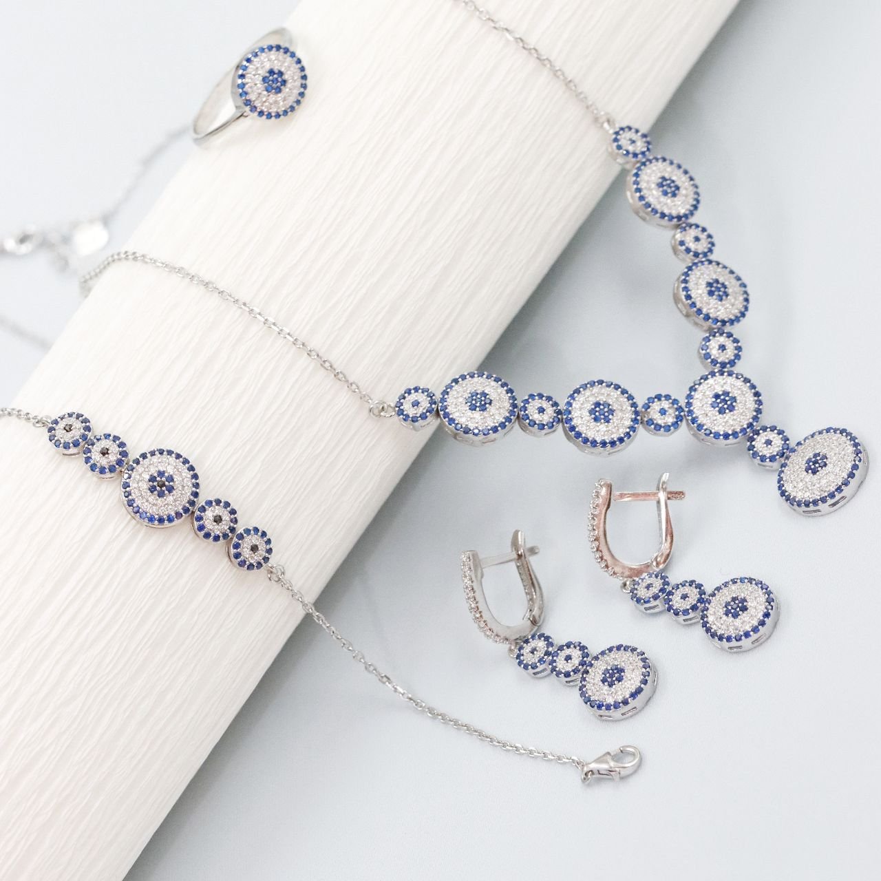 سرویس نقره چشم نظر نگین میکرو و برلیان و بدون ریزش