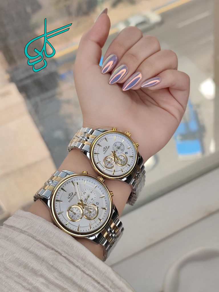 خرید ست ساعت زنانه و مردانه فلزی مارک الگانس سه موتوره فعال رنگ ثابت تقویم دار دو قفله مخفی کیفیت عالی دارای رنگبندی کد 2116631 - ردگل