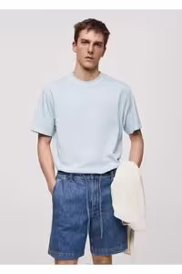 تی شرت آبی مردانه 100 ٪ پنبه گاه به T SHIRT منگو MANGO Man