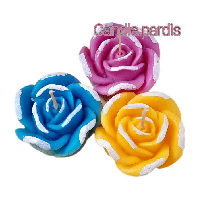 شمع تزئینی گل رز و آبی 3 عددی