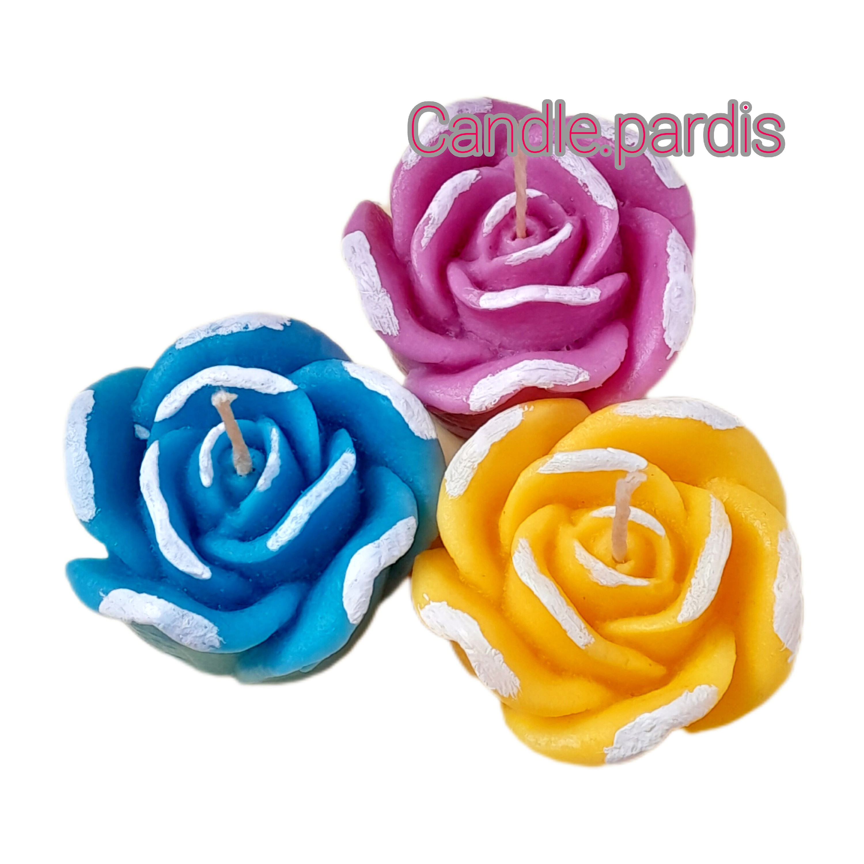 شمع تزئینی گل رز و آبی 3 عددی