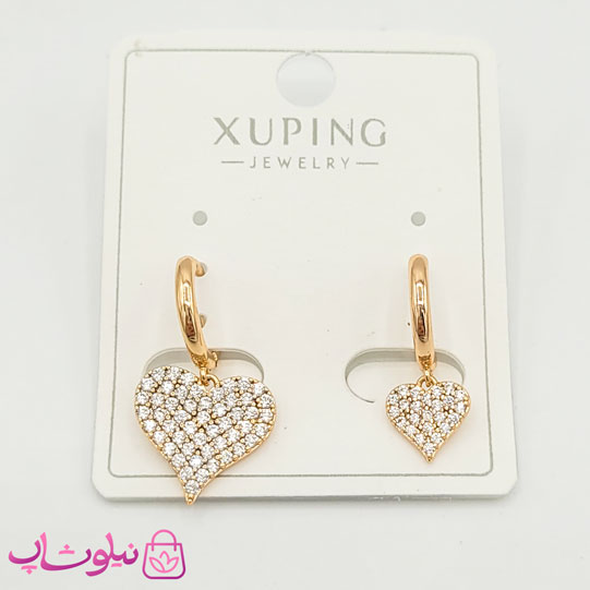 گوشواره دخترانه ژوپینگ با آویز قلب نامتقارن کد 2091