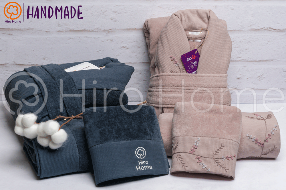 حوله ست دو نفره HANDMADE رنگ کالباسی و نوک مدادی