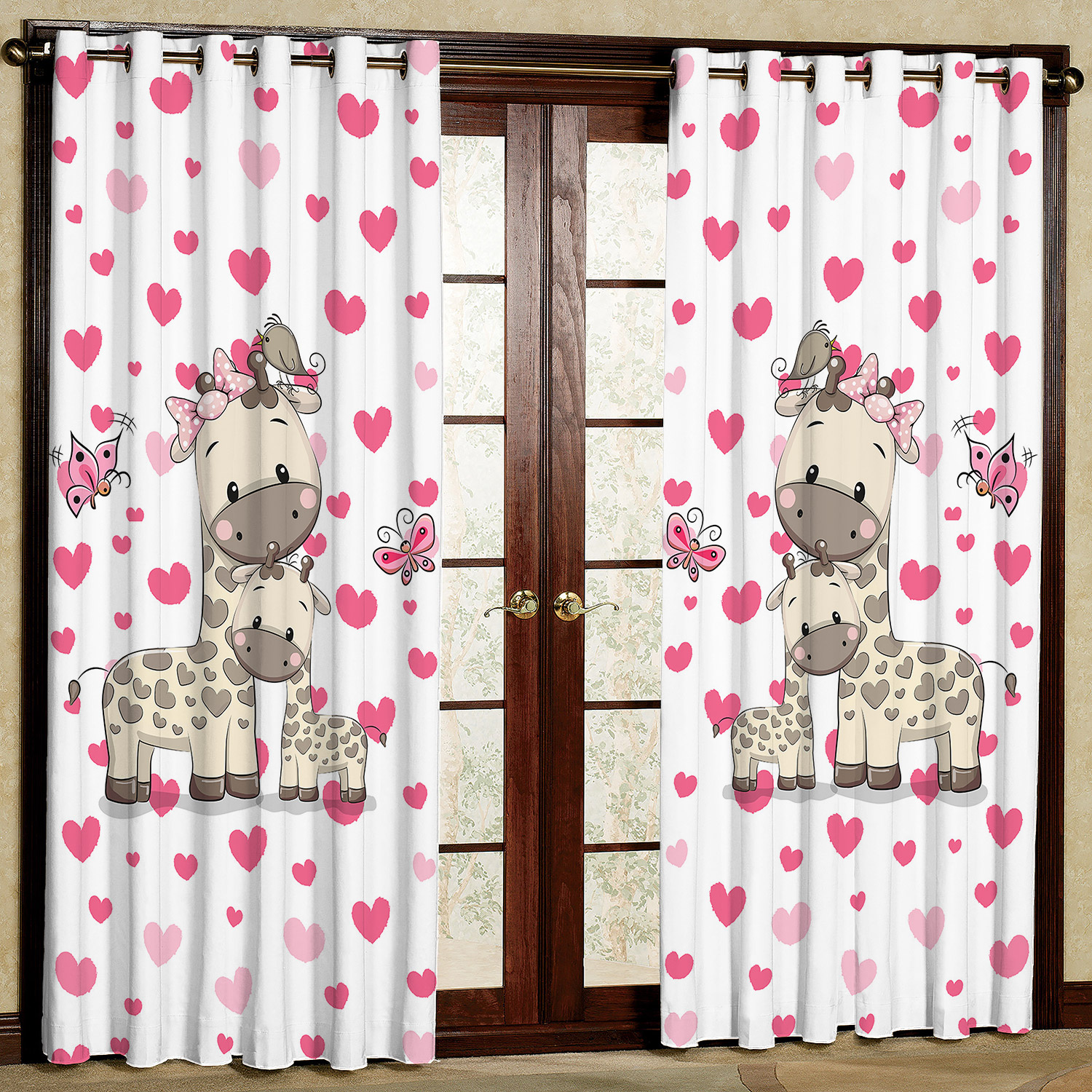 پرده مدل زرافه و گنجشک مخمل پانچی کد 1039 سایز 140x280 سانتی متر