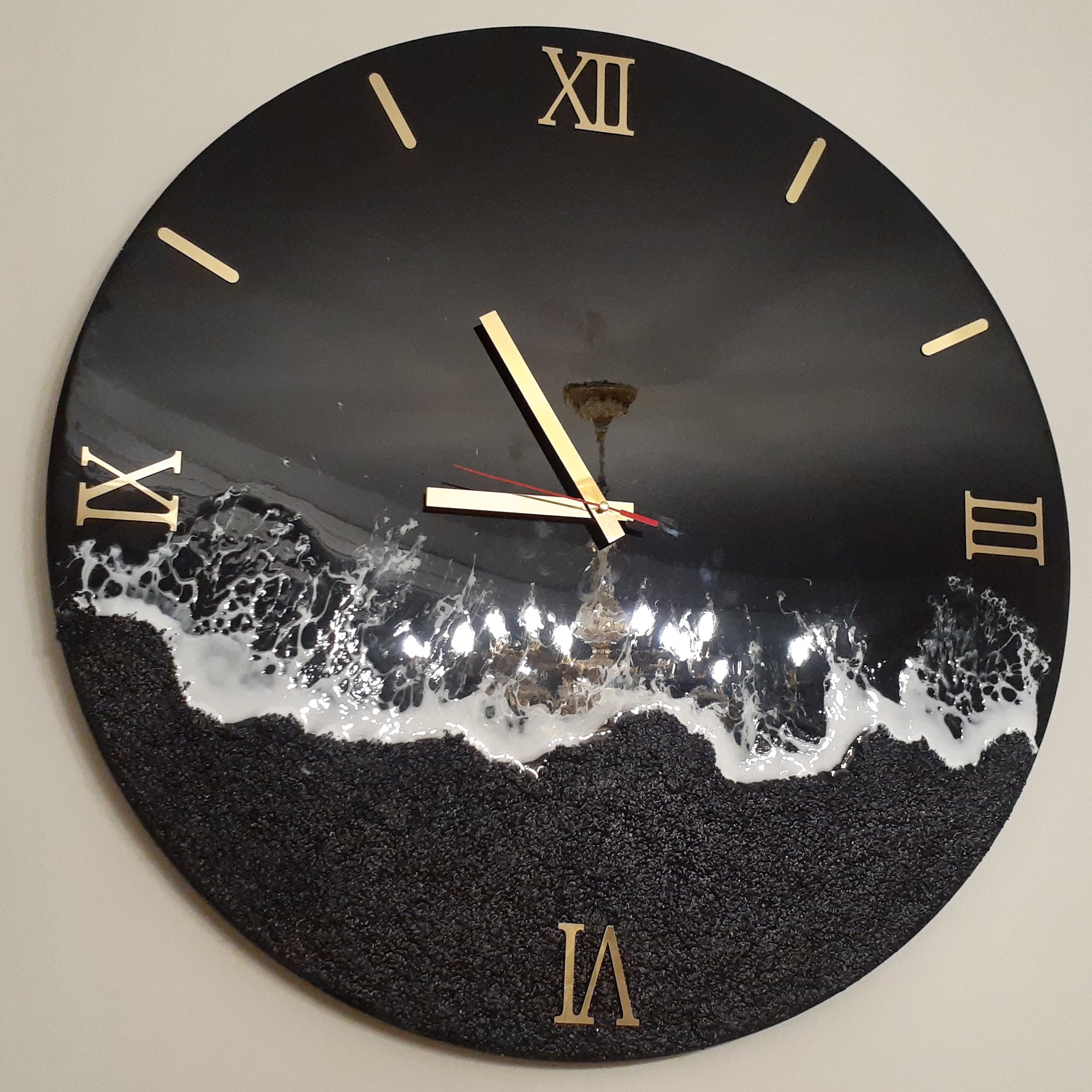 ساعت دیواری رزین طرح دریا ی شب قطر 60 