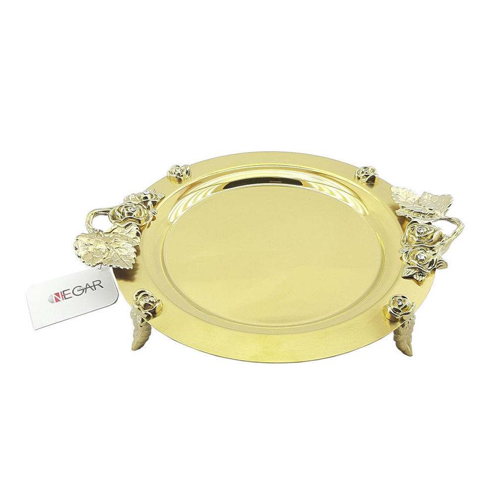 سینی گرد نگار مدل رز طلایی سایز متوسط 606