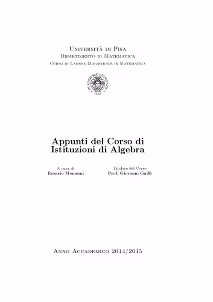 خرید و دانلود نسخه کامل کتاب Appunti del Corso di Istituzioni di Algebra
