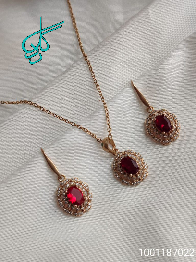 خرید نیم ست زنانه نگین دار به همراه زنجیر کد 1715022 - ردگل