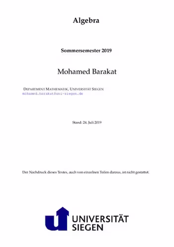 خرید و دانلود نسخه کامل کتاب Algebra: Sommersemester 2019