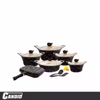 سرویس قابلمه 15 پارچه کاندید مدل کاپری مشکی لاین طلایی