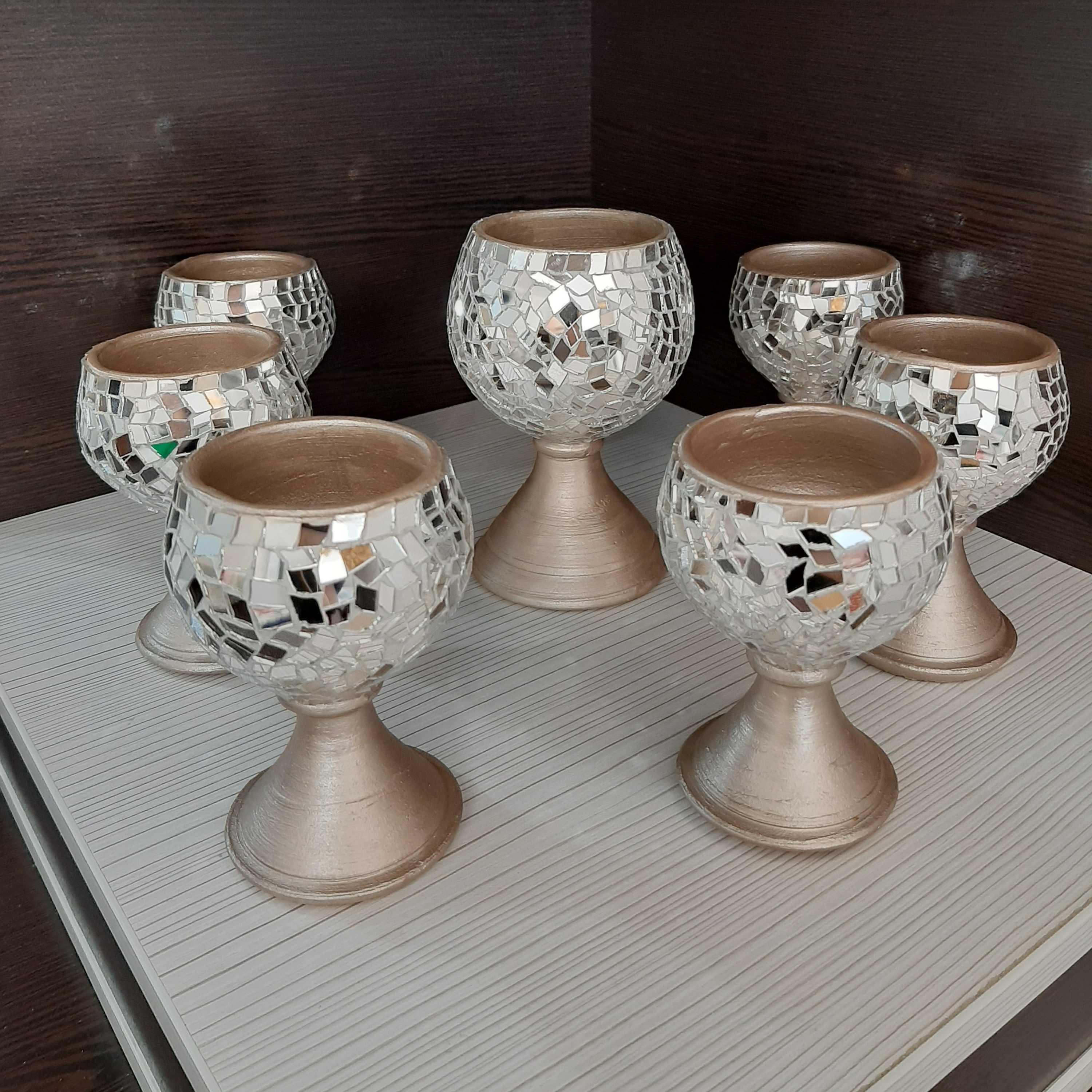 هفت سین سفالی آیینه کاری شده رنگ نسکافه ای بژ