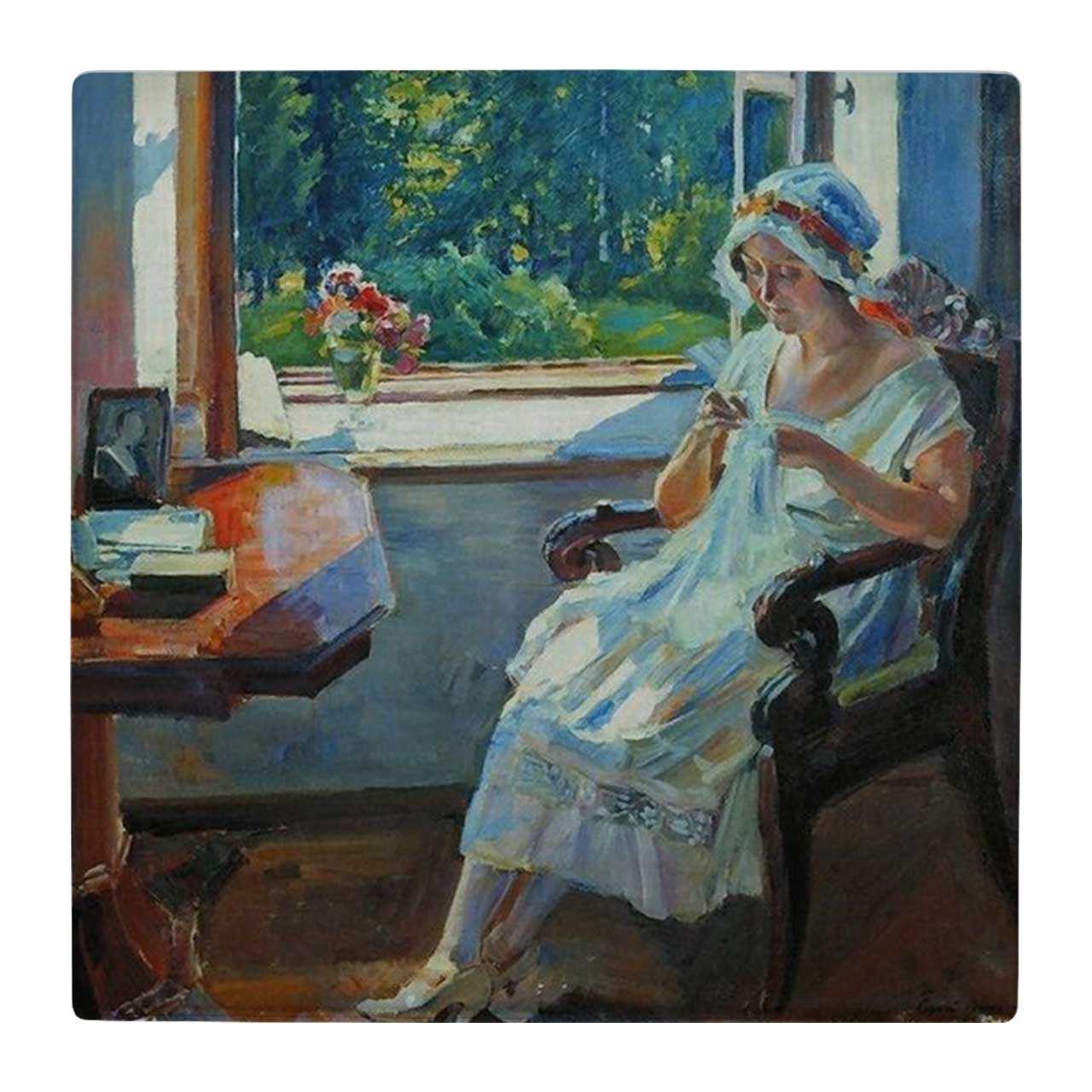 کاشی کارنیلا طرح بانو کنار پنجره کد wk4679