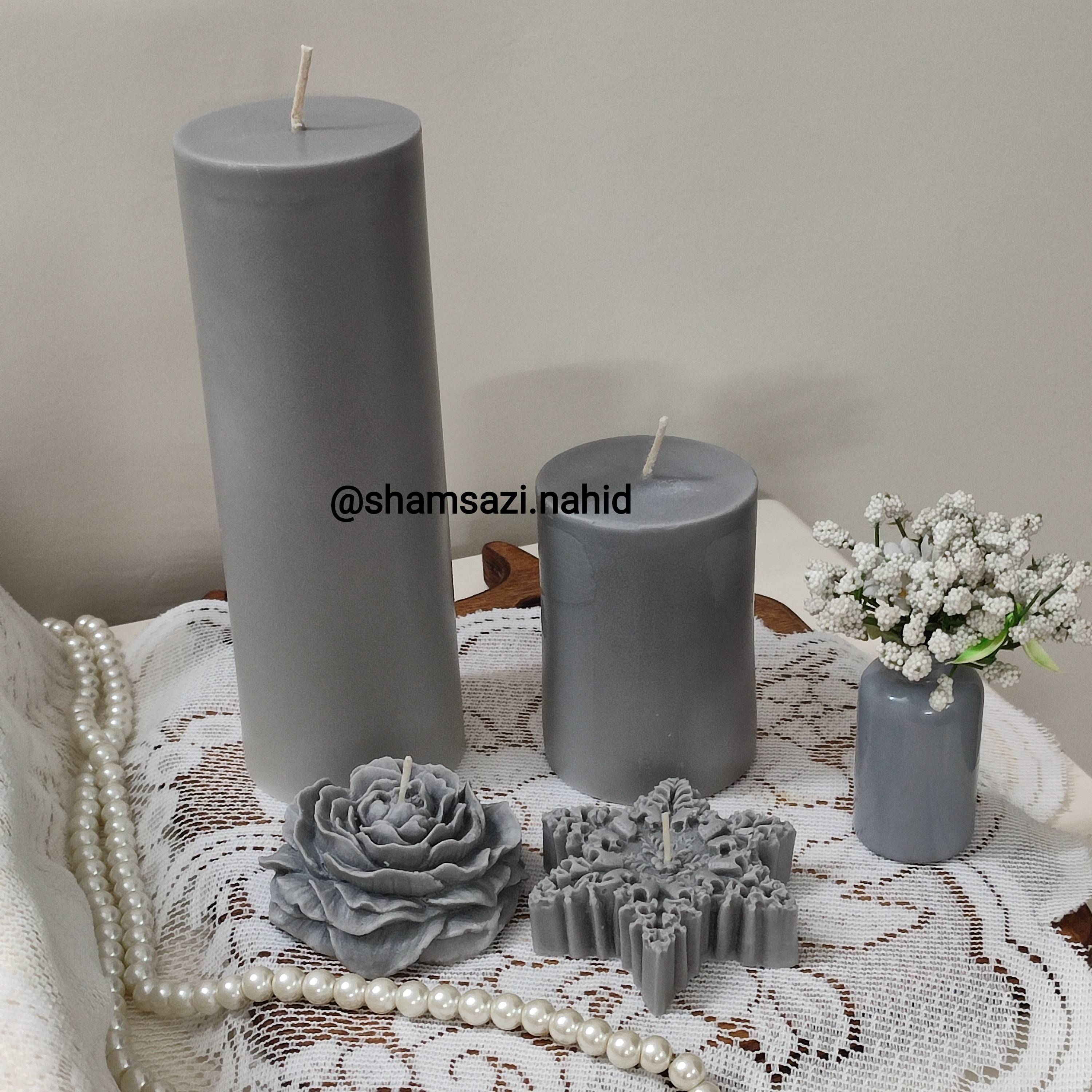 شمع 4عددی طوسی (استوانه ،گل،ستاره)