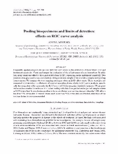 خرید و دانلود نسخه کامل کتاب Pooling biospecimens and limits of detection: effects on ROC curve analysis
