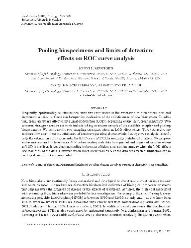 خرید و دانلود نسخه کامل کتاب Pooling biospecimens and limits of detection: effects on ROC curve analysis