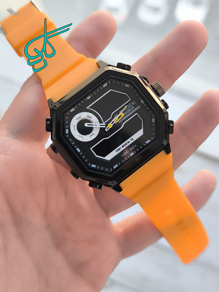 خرید ساعت اسپرت جدید مارک جی شاک دوزمانه قاب فلزی کیفیت عالی رنگ ثابت ضدآب دارای تقویم الارم و لایت دار کد 1921767 - ردگل