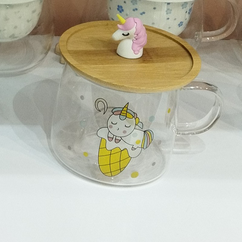 ماگ پیرکس ویترینی درب چوبی عروسکی یونیکورن اسب تک شاخ