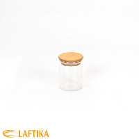 ظرف ادویه شیشه ای با درب چوبی تیریتی قطر 6 ارتفاع 8 مدل G 5002