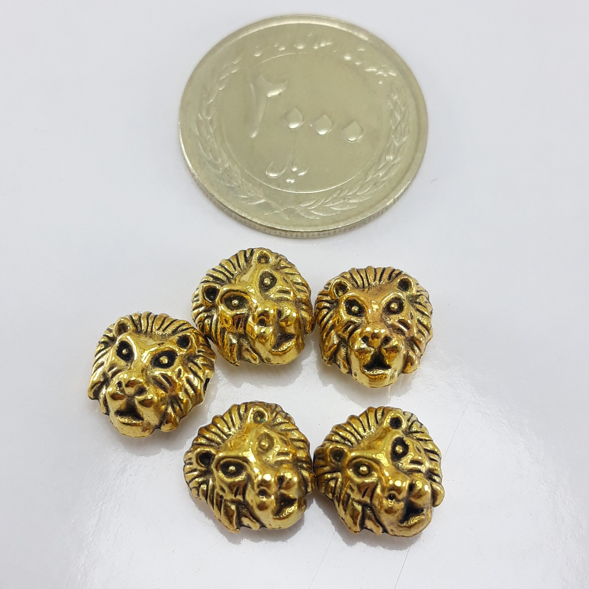 پنج عدد مهره سر شیر طلایی 