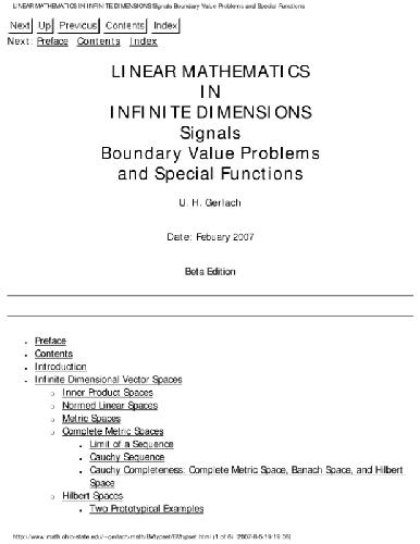 خرید و دانلود نسخه کامل کتاب Linear mathematics in infinite dimensions: signals, BVPs, special functions