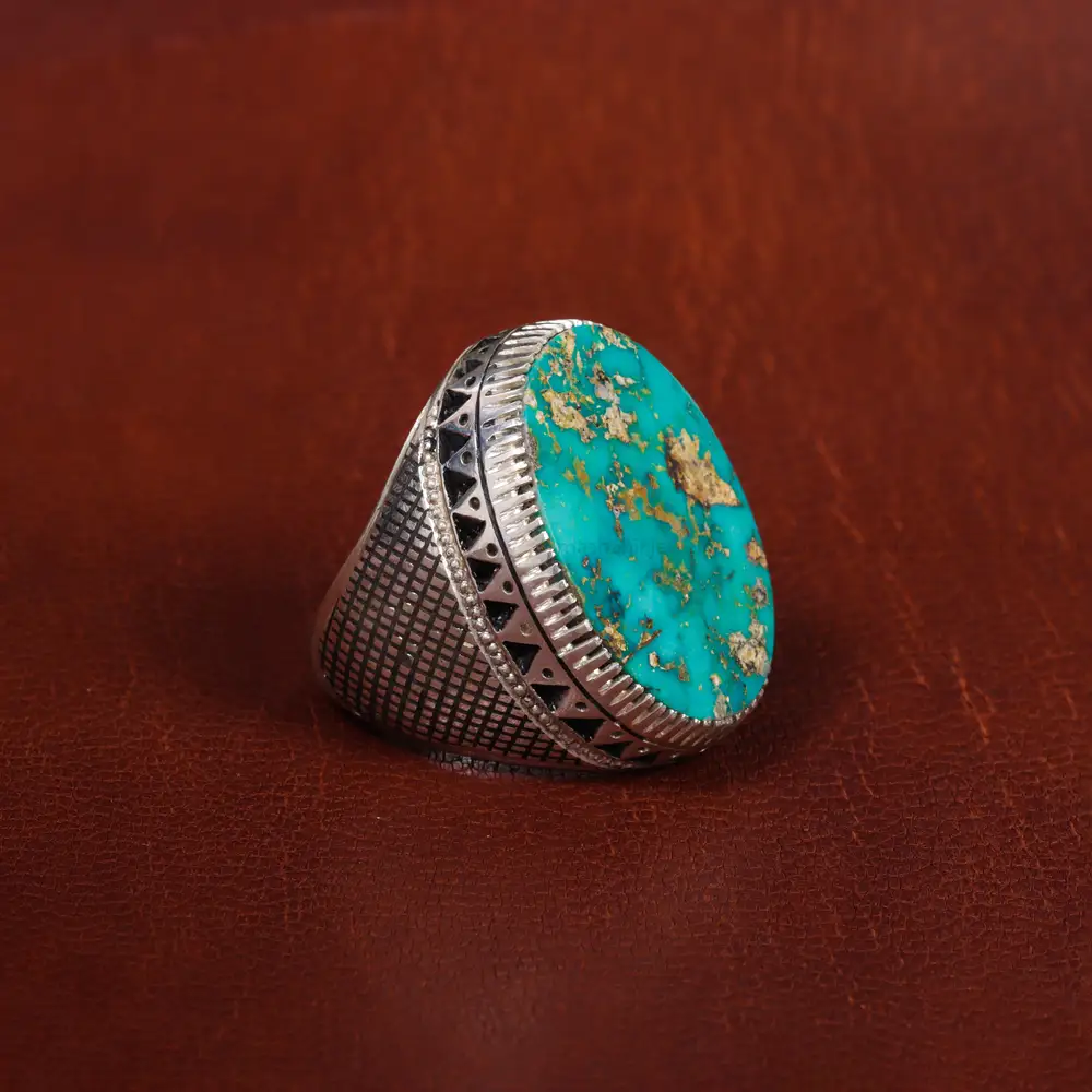 انگشتر فیروزه شجری مردانه کد 17203 - جواهری مشاهیر