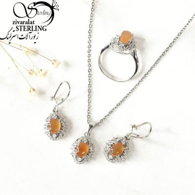 سرویس نقره بیضی با سنگ عقیق زرد کد 10160