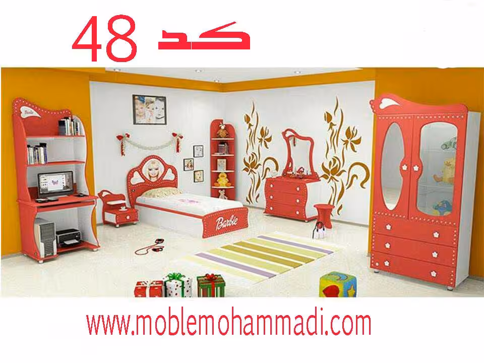 سرویس خواب جوان و نوجوان کد 48 شامل تخت/کمد/دکور/پاتختی/میز تحریر/اینه دراور