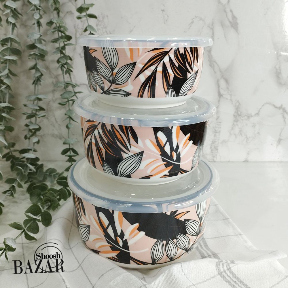 کاسه سرامیک 3 سایز در دار دنی هوم طرح برگ گلبهی