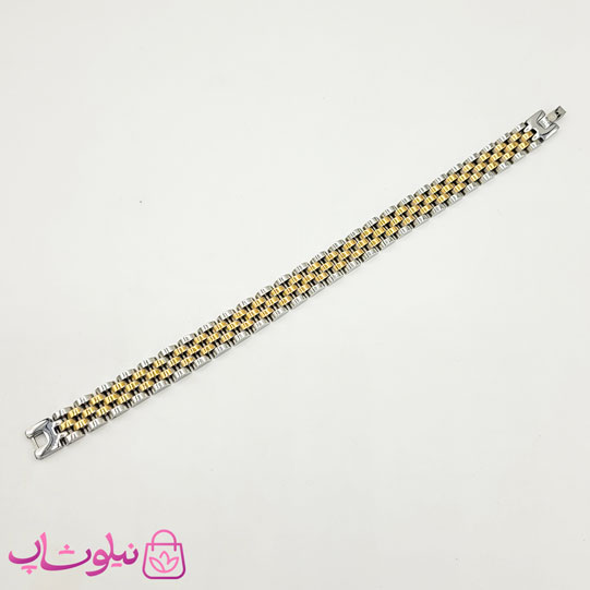 دستبند مردانه زنانه استیل طرح رولکس دو رنگ طلایی نقره ای کد 360