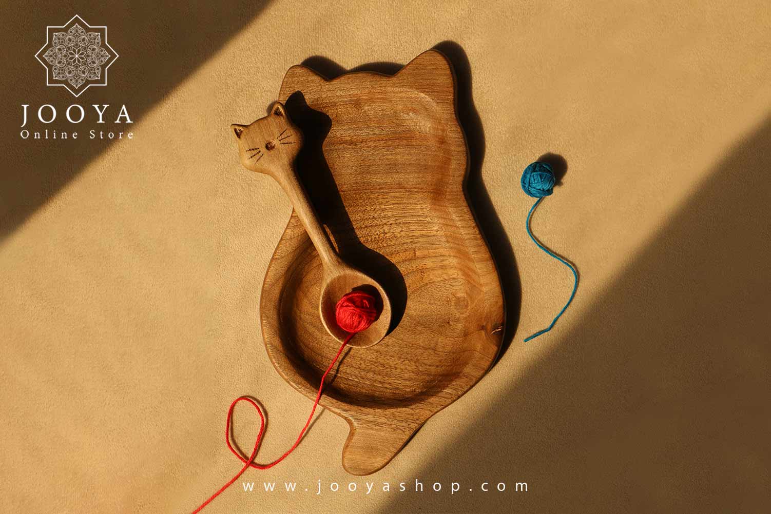 ست پیش دستی و قاشق چوبی طرح گربه