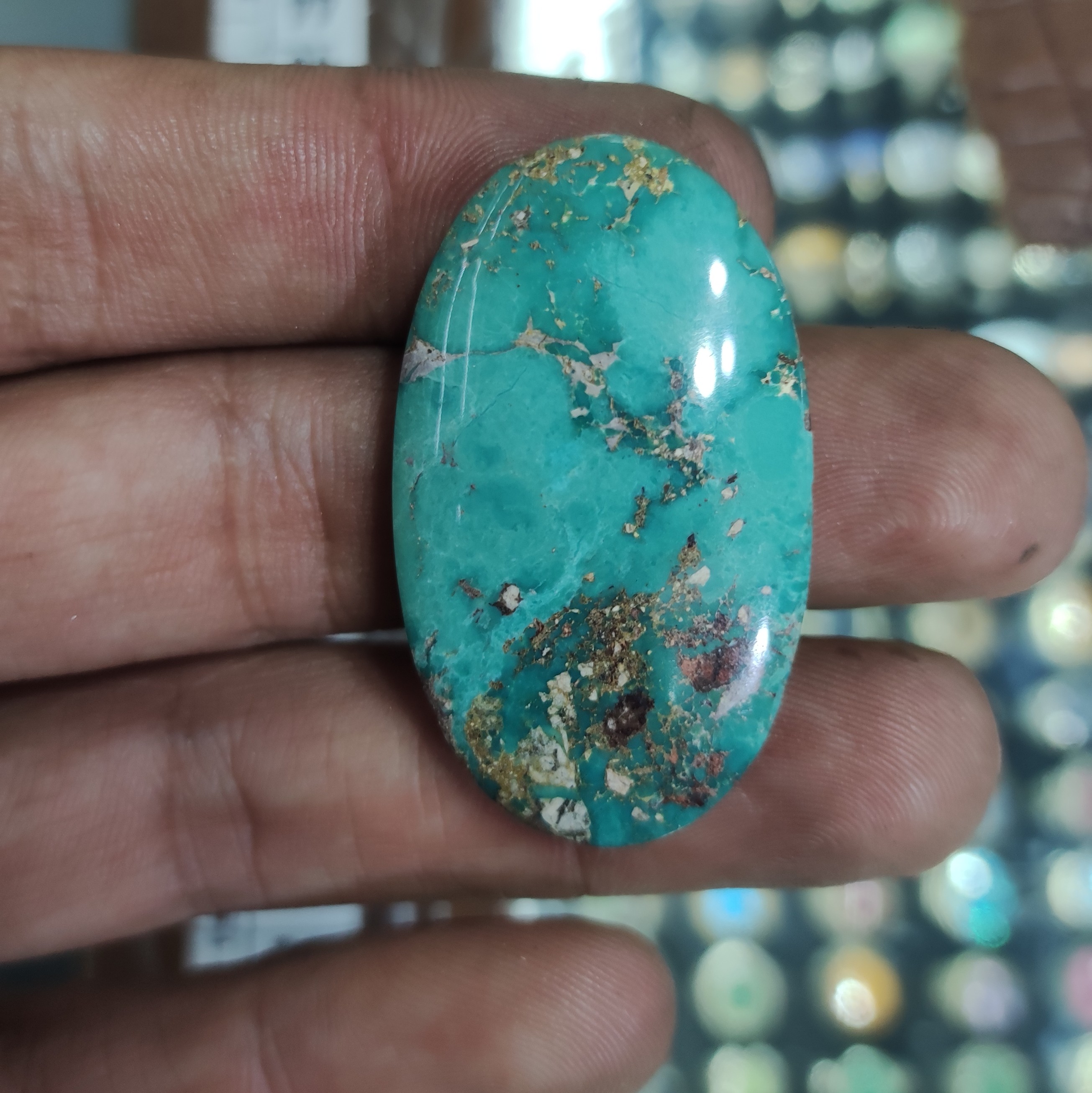 نگین فیروزه نیشابور حسینی اصل طبیعی معدنی با خواص آماده نصب برای گردنی و انگشتر با فاکتور تضمین اصالت نگین نگین6