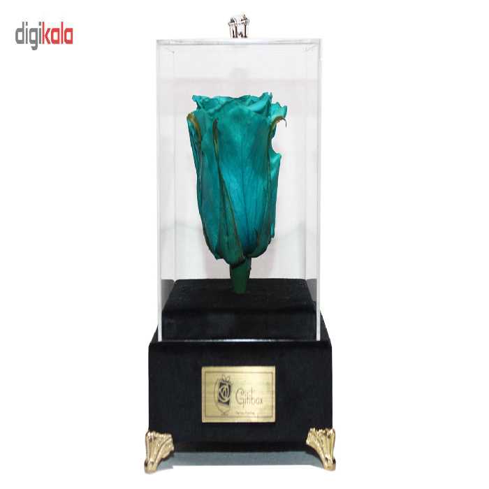 جعبه گل ماندگار گیتی باکس مدل رز جاودان فیروزه ای لاکچری آبنوس