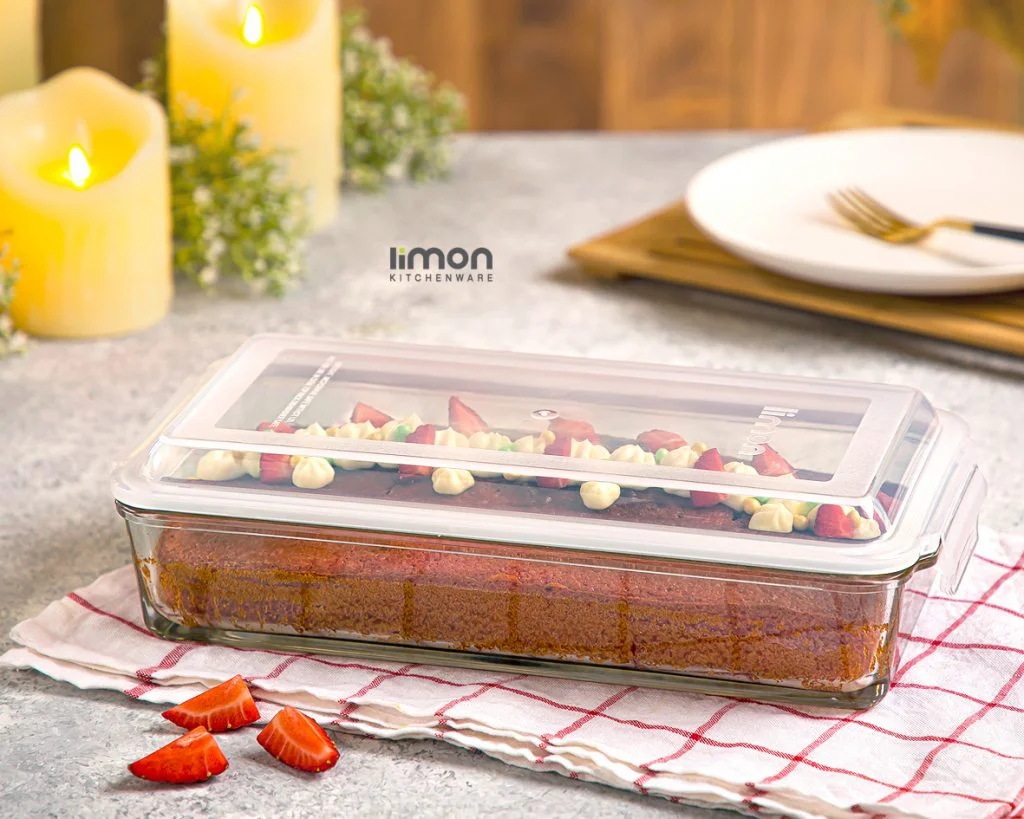 ظرف نگهدارنده شیشه ای مستطیل 1.4 لیتر لیمون 2050