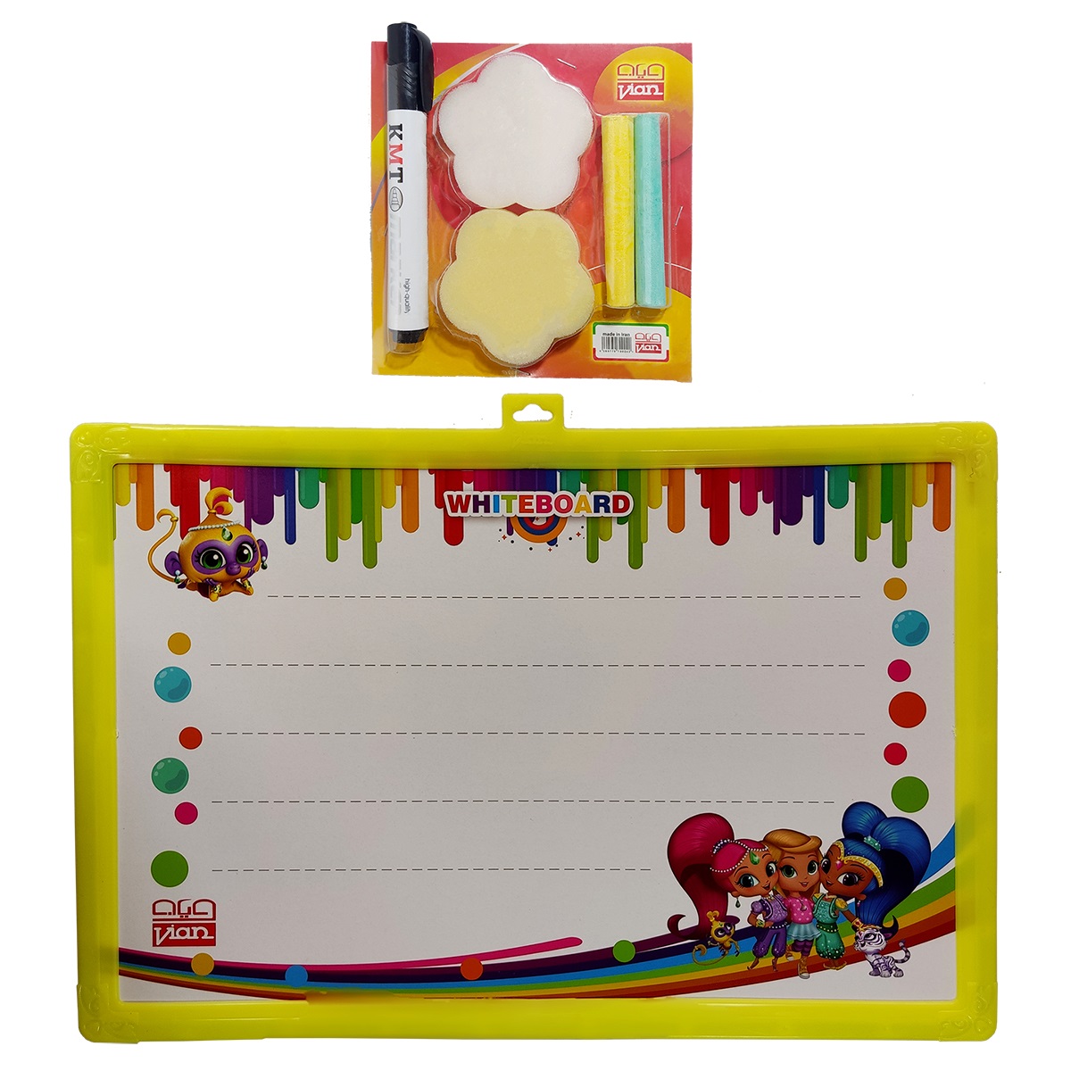 تخته وایت بورد ویان مدل EB75-Shimmer-Shine سایز 45 × 30 سانتی‌متر به همراه پاکن و ماژیک و گچ
