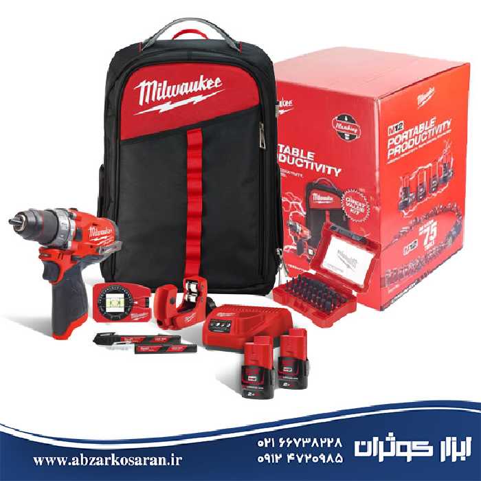 کیت دریل چکشی 12 ولت میلواکی Milwaukee مدل M12FPD-202XH