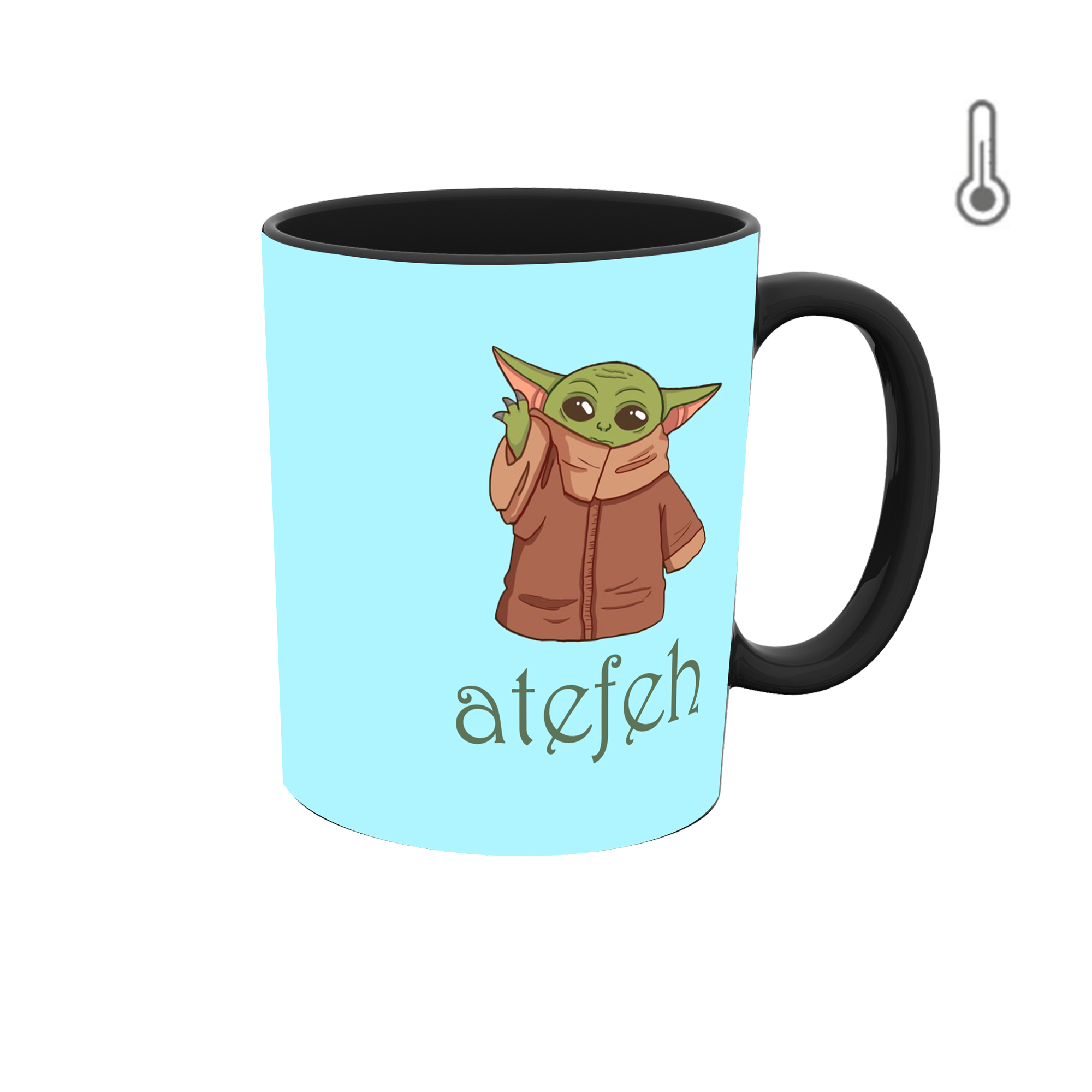 ماگ حرارتی طرح اسم عاطفه مدل بیبی یودا جنگ ستارگان