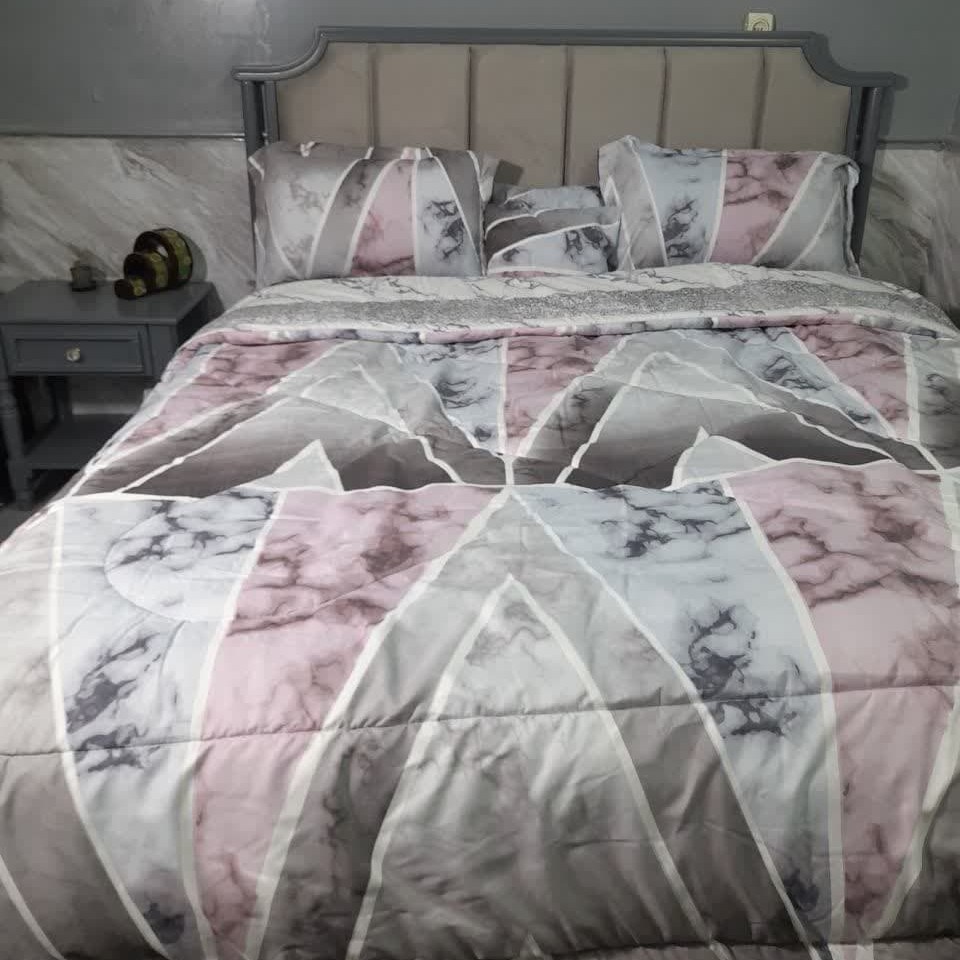 روتختی نخ براش دونفره طرح ماربل مشکی طوسی کد 357