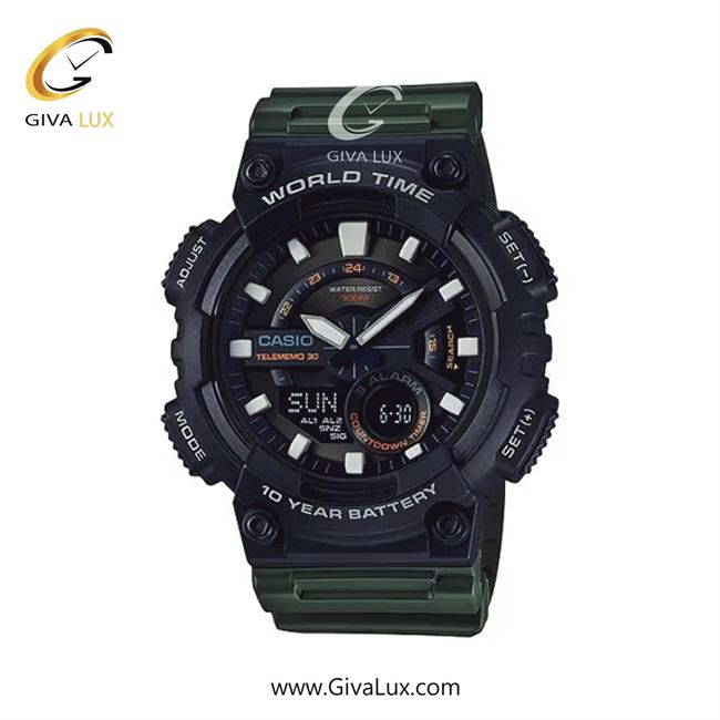 ساعت مچی اورجینال مردانه کاسیو Casio دو زمانه | سبز| مشکی| کد رفرنس AEQ-110W-3AVDF