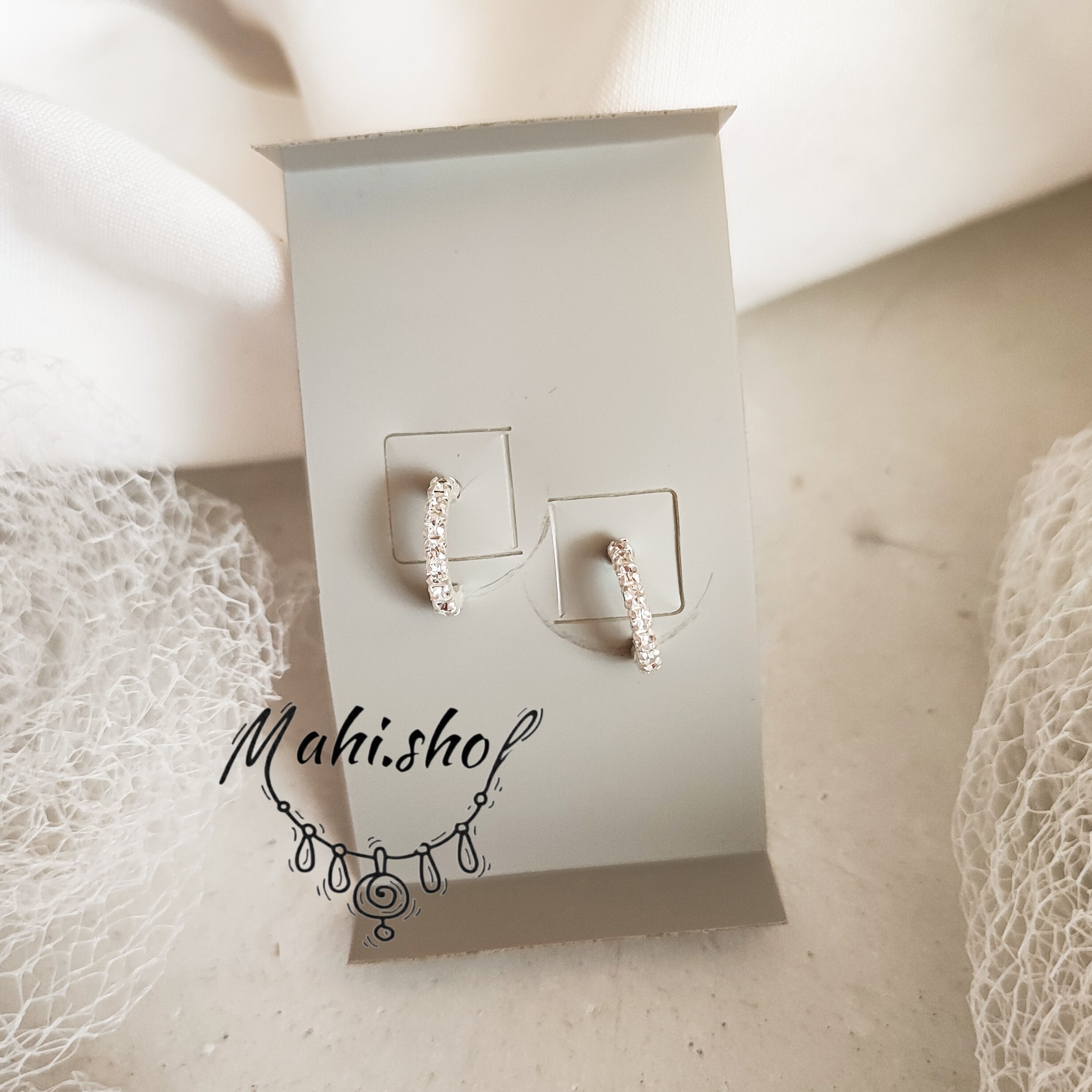 گوشواره نقره عیار 925 استرلینگ فول کریستال براق پشت میخی با حک استرلینگ 925