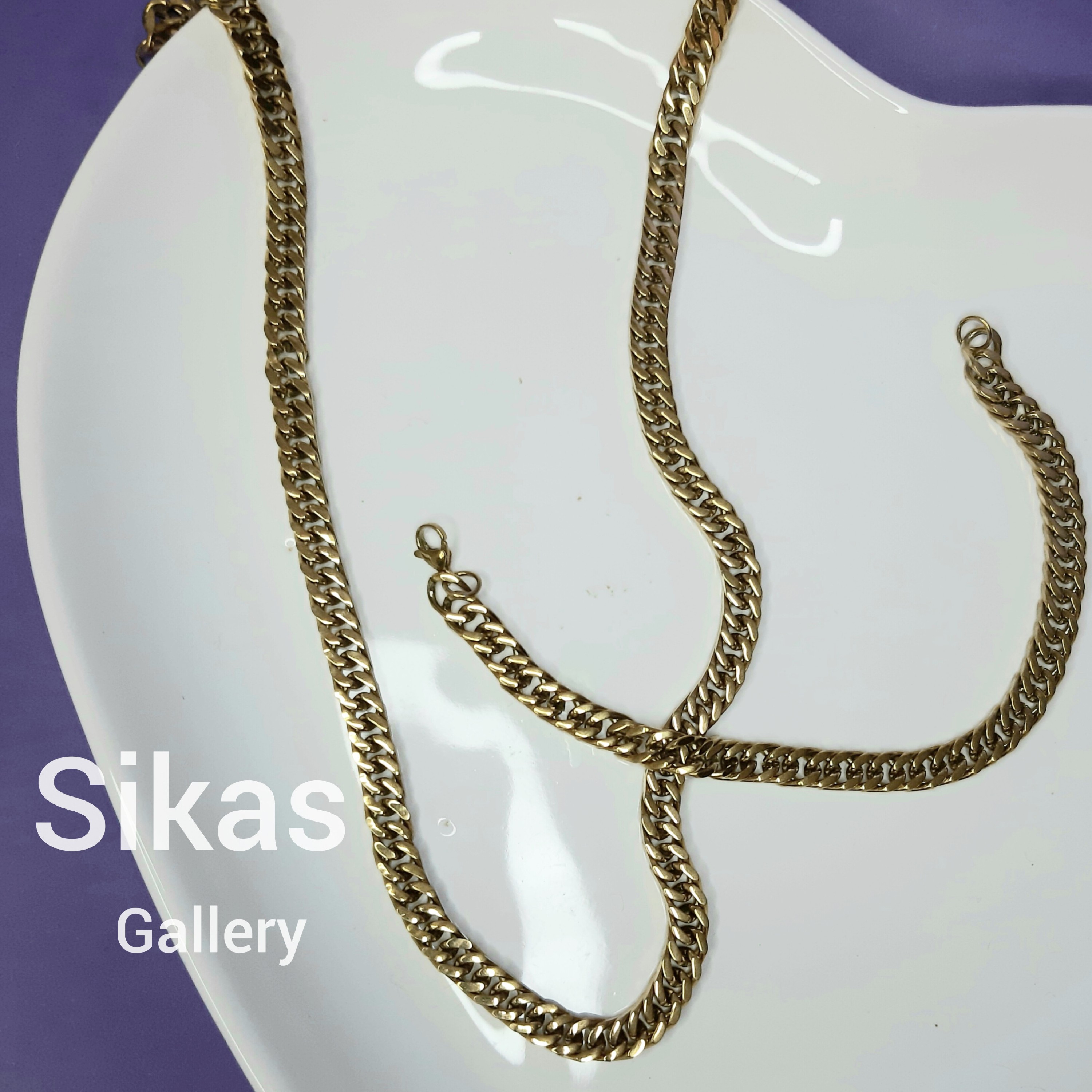 ست دستبند و گردنبند کارتیر بافت فشرده ، دوبل طلایی 