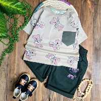 ست تیشرت شلوارک خرسی اسپرت بچگانه جنس پنبه اعلا  کتان نخ اعلا